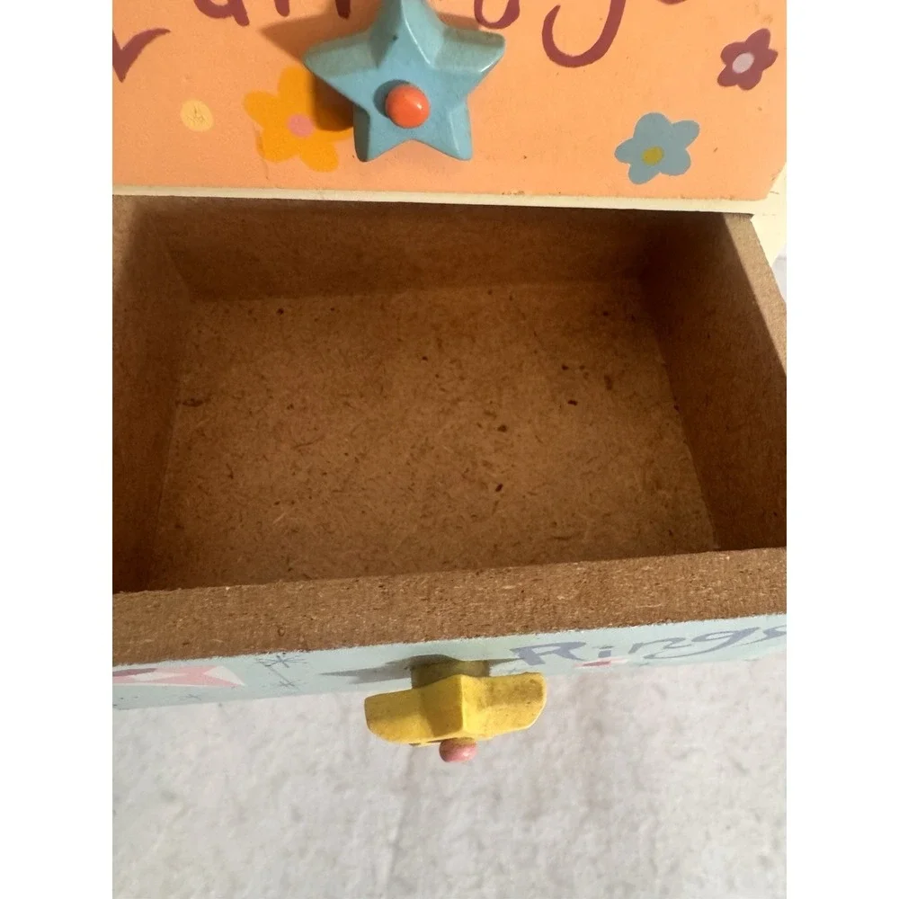 Vintage Wooden Jewelry Box Storage Y2K Retro Kids‎ Star Knobs 5 Drawers 12